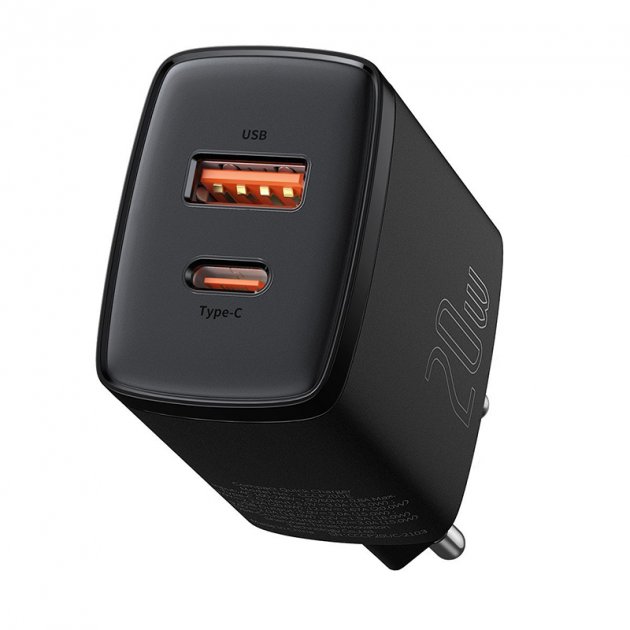 Мережевий зарядний пристрій Baseus Compact Quick Charger U+C 20W EU Black — фото 5