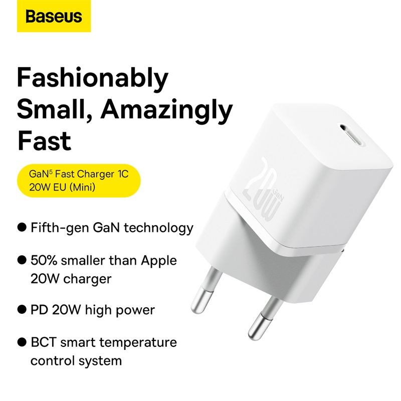 Мережевий зарядний пристрій Baseus GaN5 Fast Charger(mini) 1C 20W EU White — фото 8