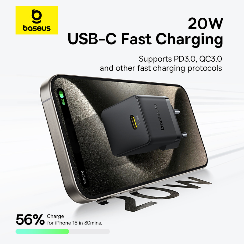 Мережевий зарядний пристрій Baseus Palm Fast Charger 1C 20W EU Cluster Black — фото 12