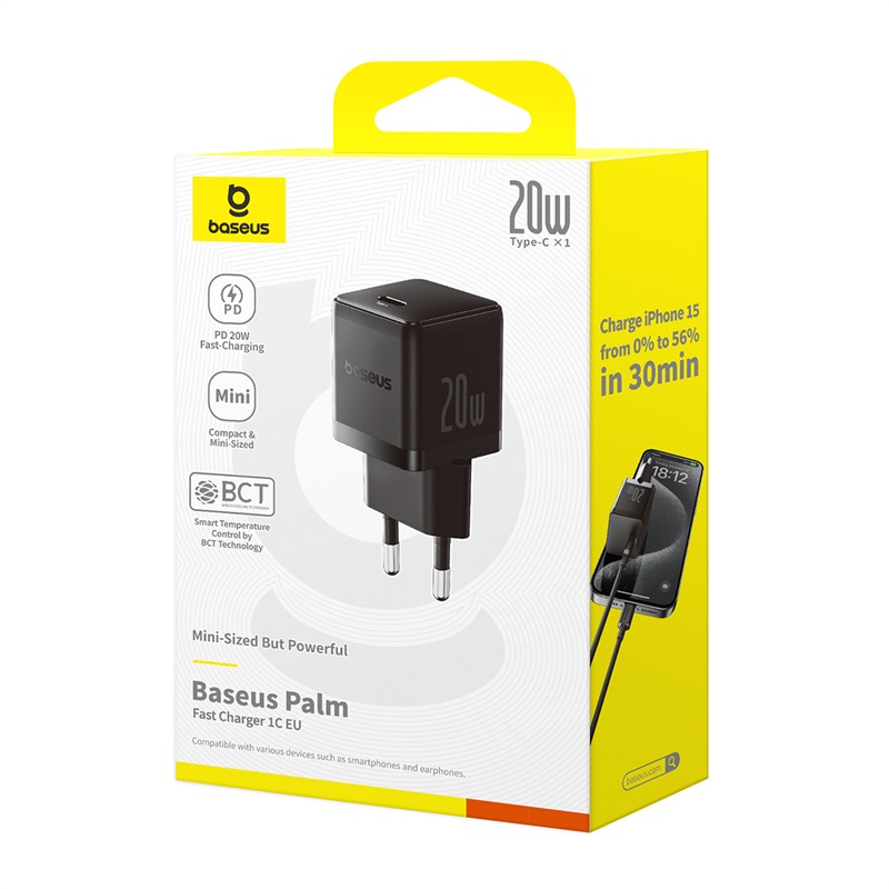 Мережевий зарядний пристрій Baseus Palm Fast Charger 1C 20W EU Cluster Black — фото 3
