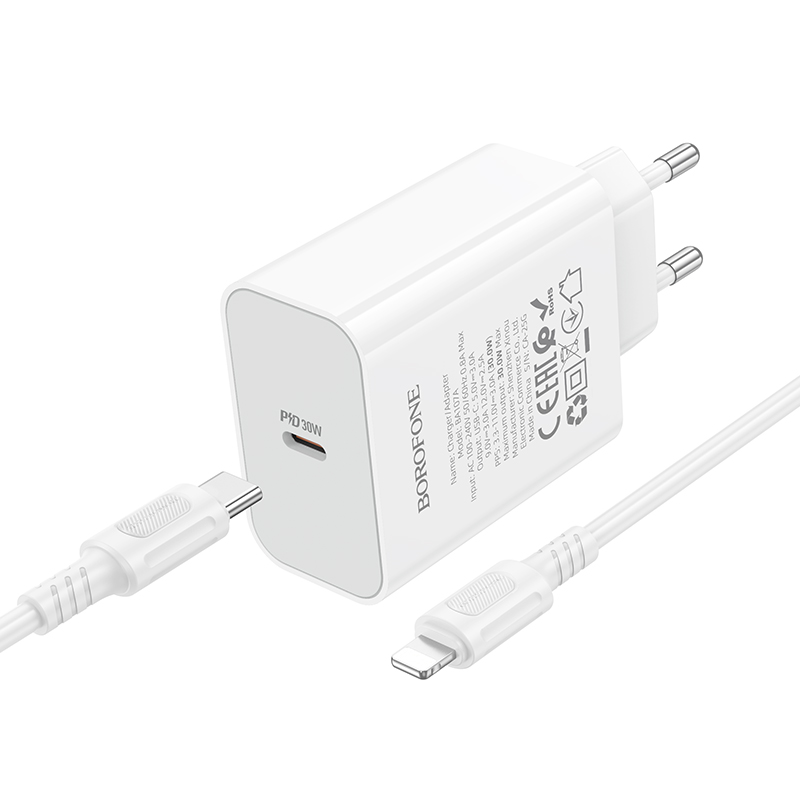 Мережевий зарядний пристрій Borofone BA107A Stellar з кабелем USB-C – Lightning — фото 4