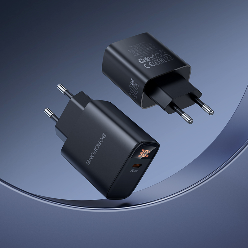 Мережевий зарядний пристрій BOROFONE BA97A Ilustre single-port PD30W charger with digital display (EU) Black — фото 10