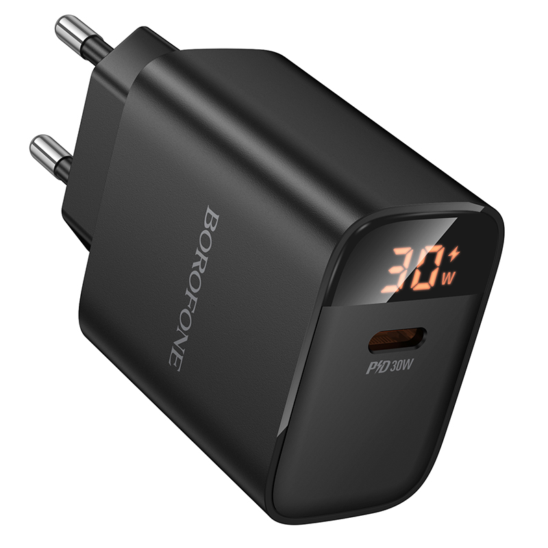 Мережевий зарядний пристрій BOROFONE BA97A Ilustre single-port PD30W charger with digital display (EU) Black — фото 4
