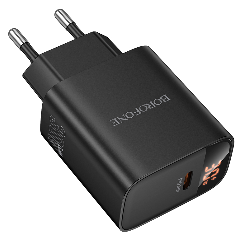 Мережевий зарядний пристрій BOROFONE BA97A Ilustre single-port PD30W charger with digital display (EU) Black — фото 5