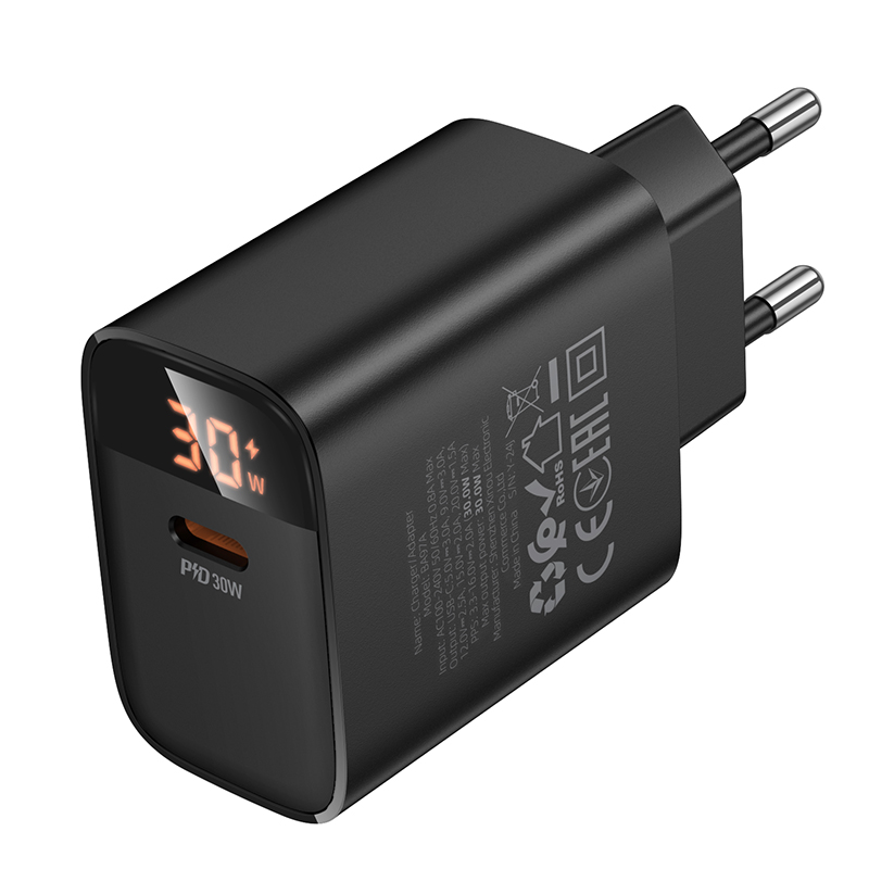 Мережевий зарядний пристрій BOROFONE BA97A Ilustre single-port PD30W charger with digital display (EU) Black — фото 7