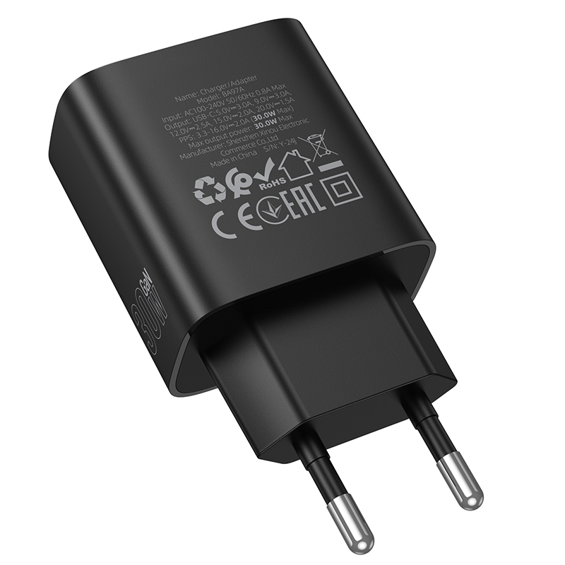 Мережевий зарядний пристрій BOROFONE BA97A Ilustre single-port PD30W charger with digital display (EU) Black — фото 8
