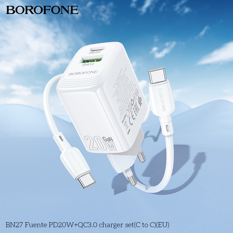 Мережевий зарядний пристрій BOROFONE BN27 Fuente PD20W+QC3.0 charger (EU) White — фото 10