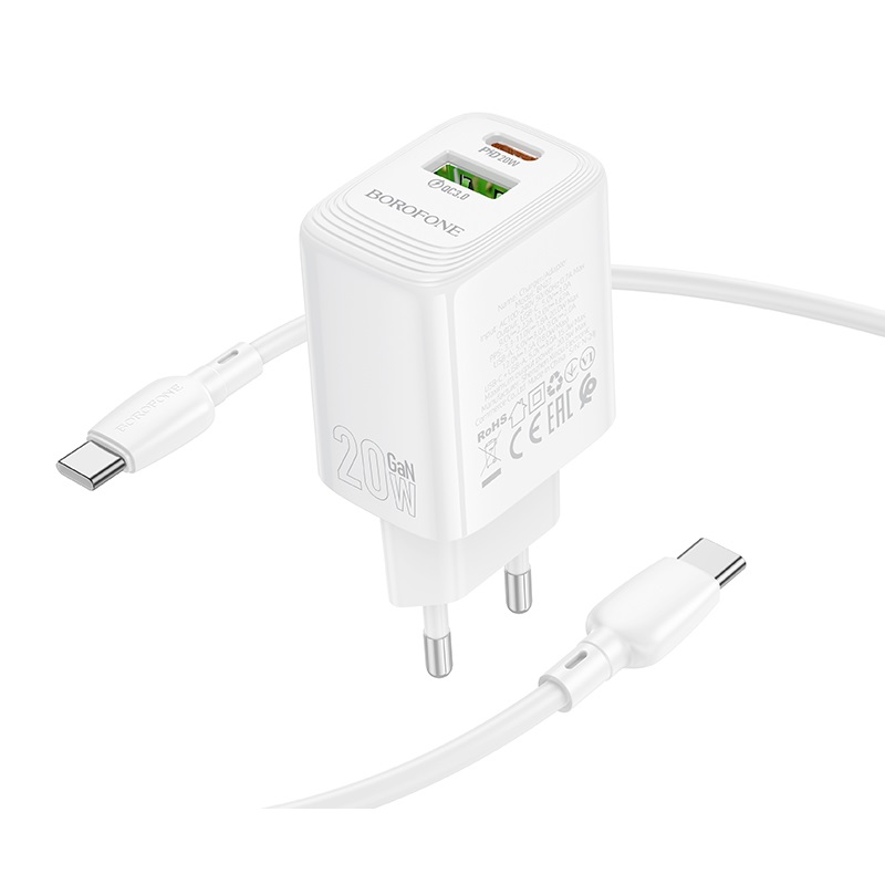 Мережевий зарядний пристрій BOROFONE BN27 Fuente PD20W+QC3.0 charger (EU) White — фото 6