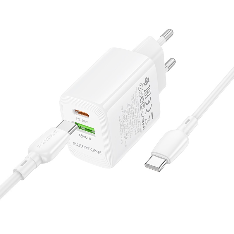 Мережевий зарядний пристрій BOROFONE BN27 Fuente PD20W+QC3.0 charger (EU) White — фото 7
