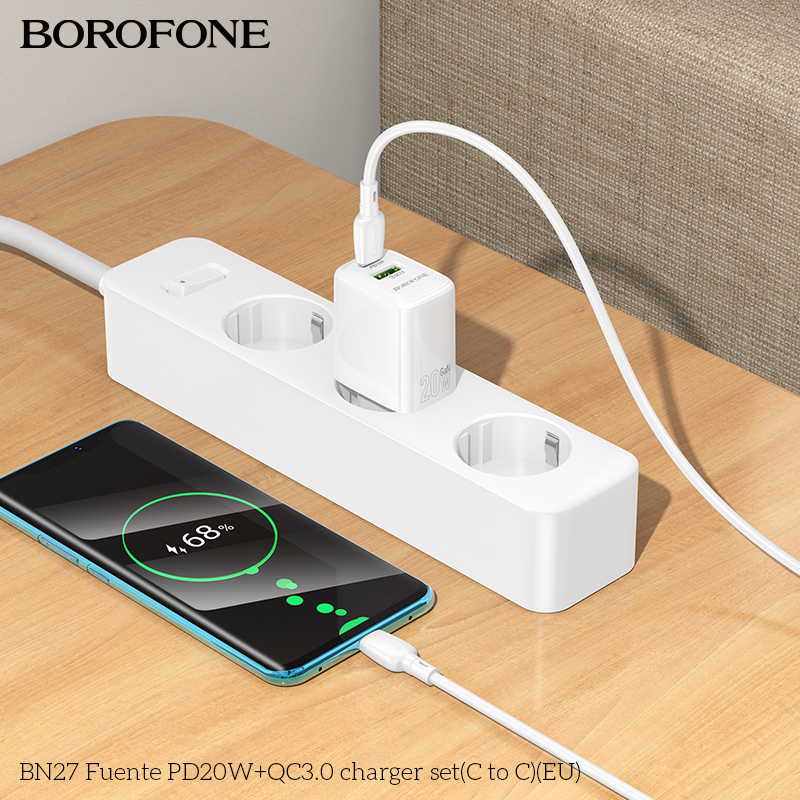 Мережевий зарядний пристрій BOROFONE BN27 Fuente PD20W+QC3.0 charger (EU) White — фото 9