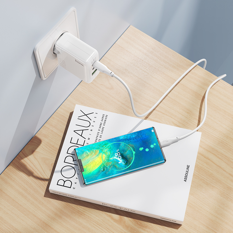 Мережевий зарядний пристрій HOCO C115A Header PD65W GaN three-port(2C1A) charger White — фото 10