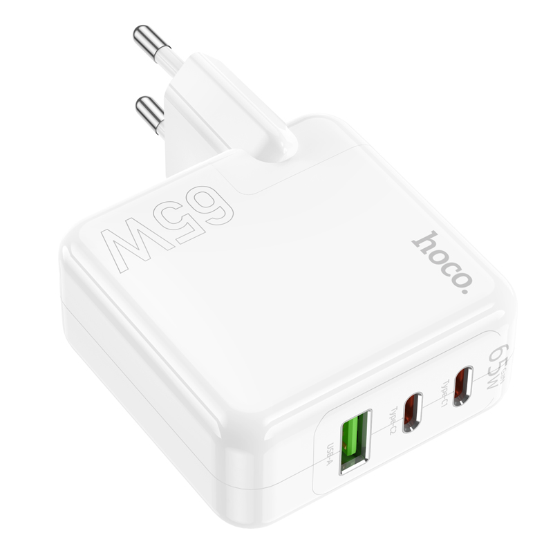 Мережевий зарядний пристрій HOCO C115A Header PD65W GaN three-port(2C1A) charger White — фото 5