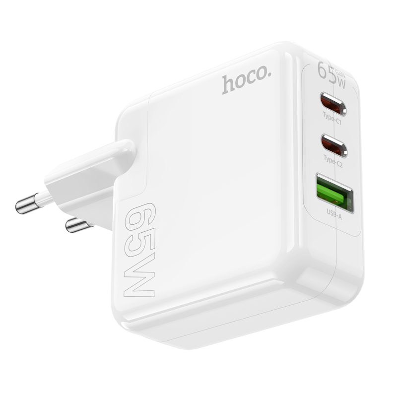 Мережевий зарядний пристрій HOCO C115A Header PD65W GaN three-port(2C1A) charger White — фото 6