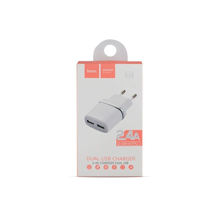 Мережевий зарядний пристрій HOCO C12 Smart dual USB charger 12W White — фото 3
