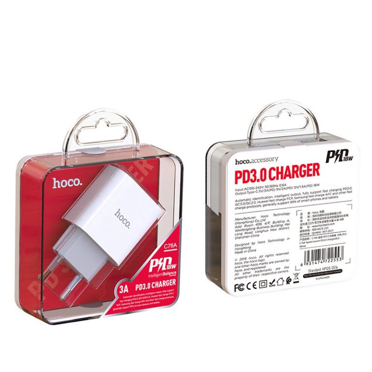 Мережевий зарядний пристрій HOCO C76A Plus Speed source PD20W charger White — фото 3