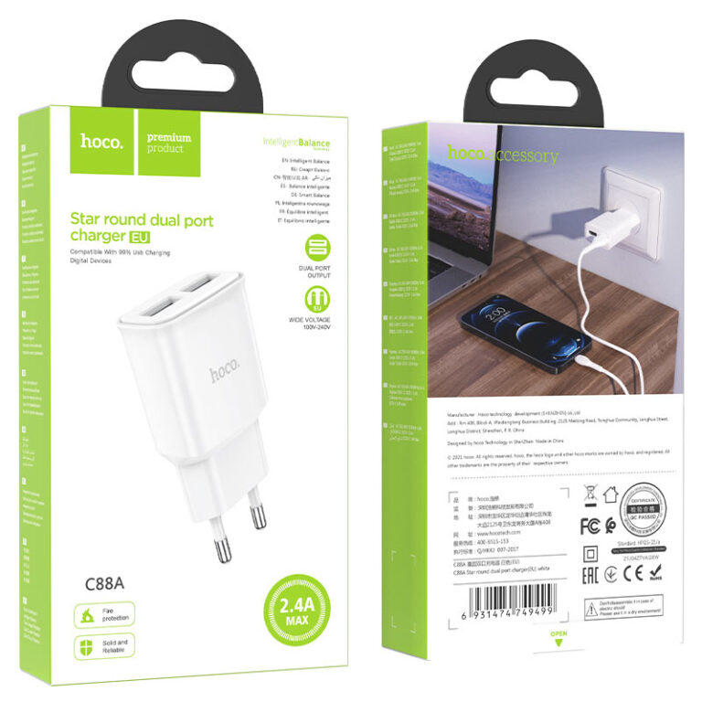 Мережевий зарядний пристрій HOCO C88A Star round dual port charger 12W White — фото 3