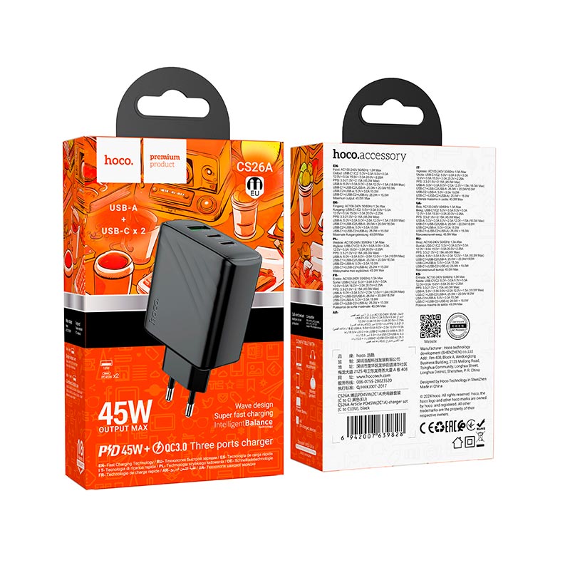 Мережевий зарядний пристрій HOCO CS26A Article PD45W(2C1A) charger Black — фото 3