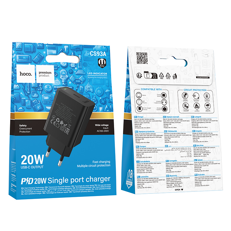 Мережевий зарядний пристрій HOCO CS93A Leader single port PD20W charger Black — фото 3