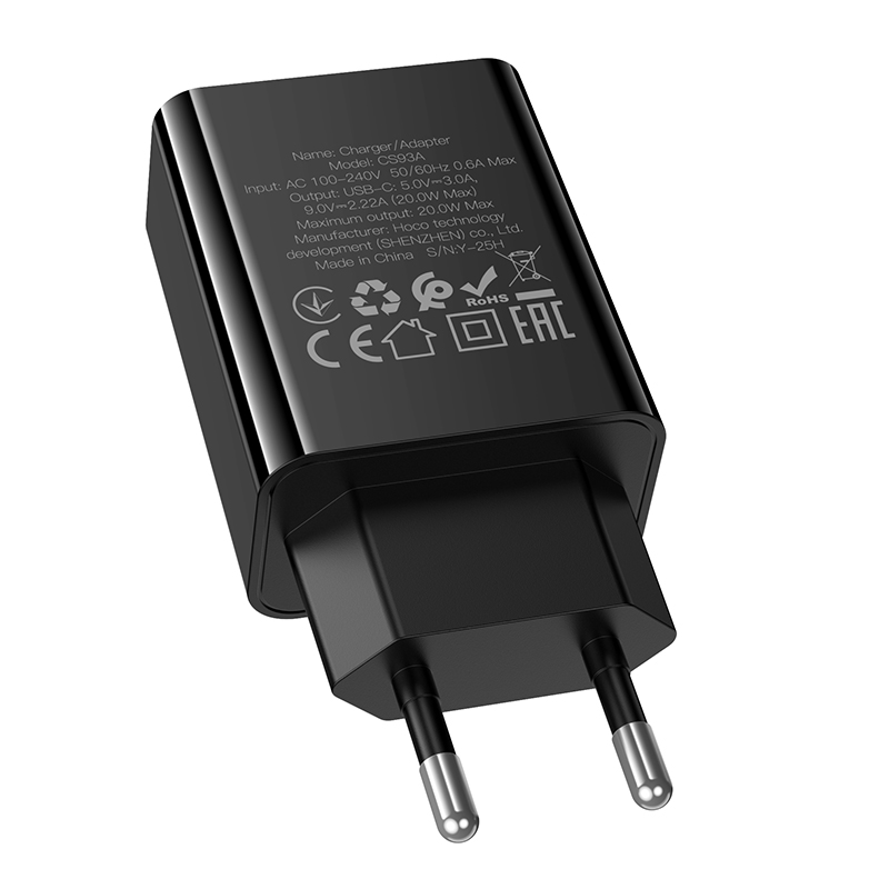Мережевий зарядний пристрій HOCO CS93A Leader single port PD20W charger Black — фото 8