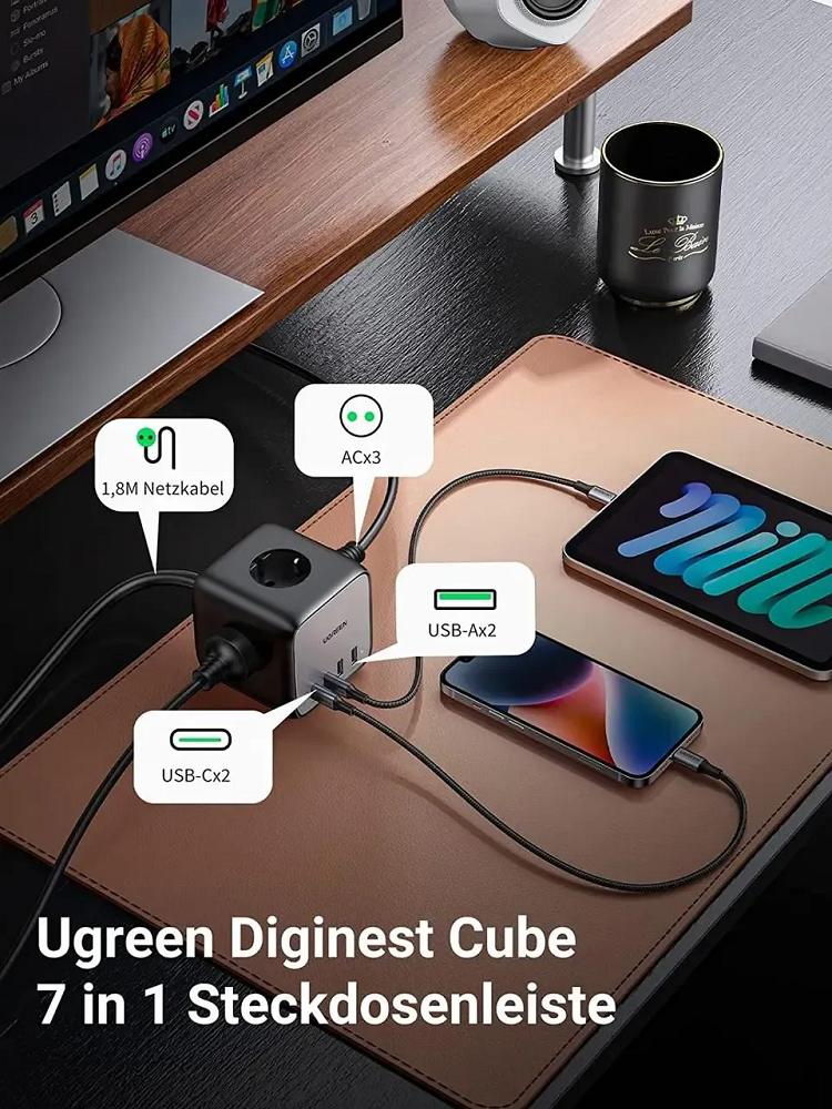 Мережевий зарядний пристрій UGREEN CD268 65W DigiNest Cube — фото 10