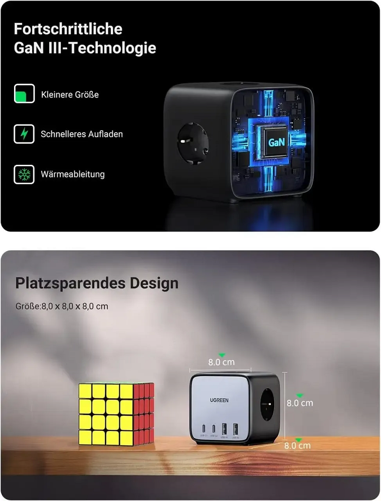 Мережевий зарядний пристрій UGREEN CD268 65W DigiNest Cube — фото 6