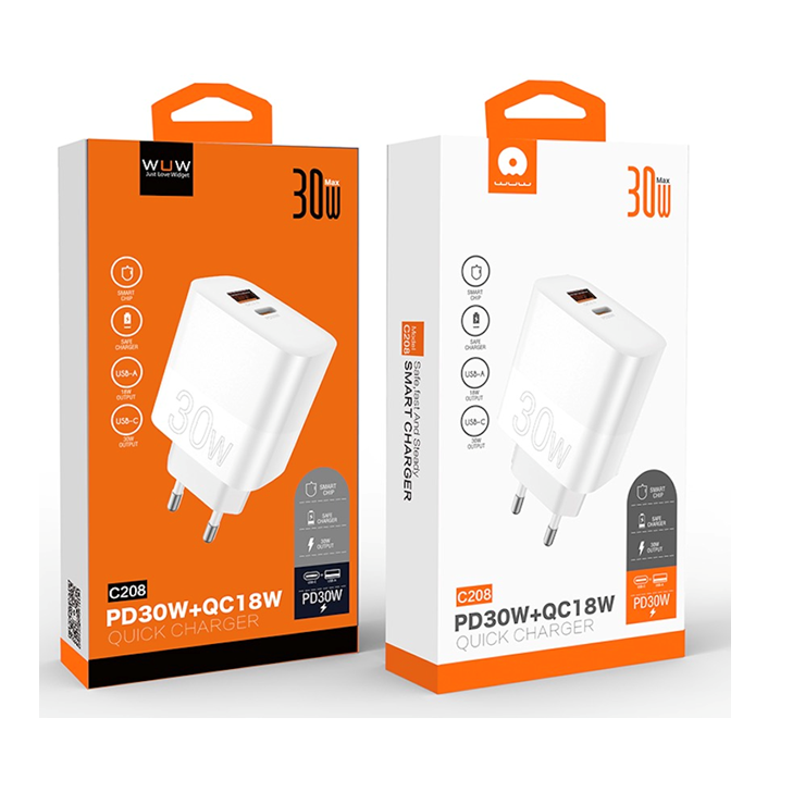Мережевий зарядний пристрій WUW C208 30W USB-C + QC3.0 — фото 3
