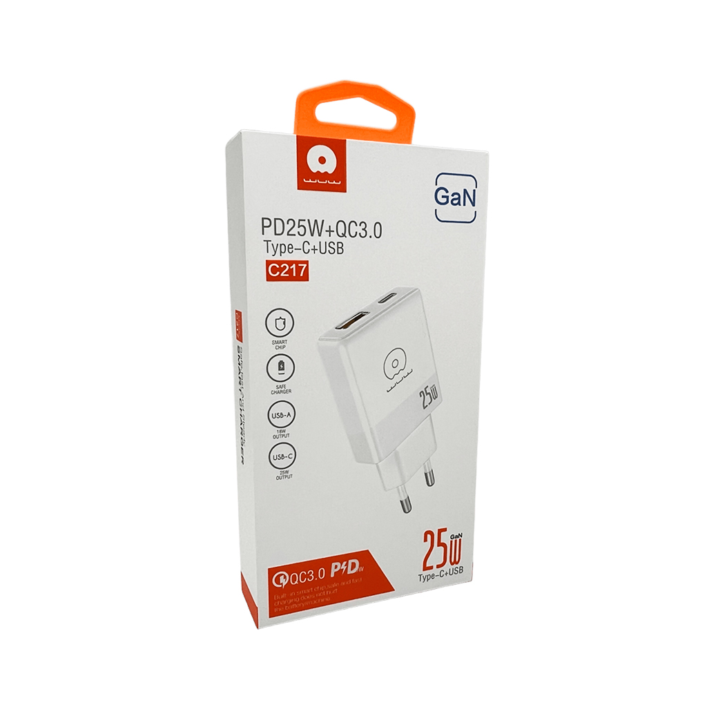 Мережевий зарядний пристрій WUW C217 PD 25W USB A + Type-C — фото 3