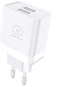 Мережевий зарядний пристрій WUW-C222 2.4A Charger  2 USB A  white