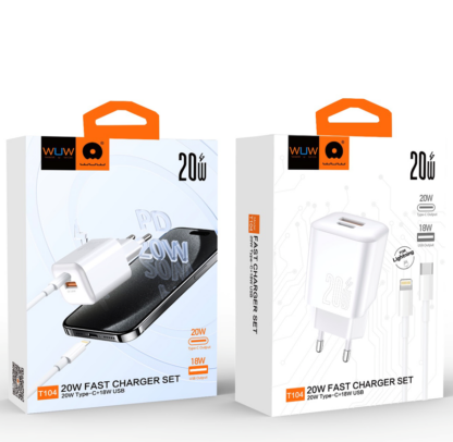Мережевий зарядний пристрій WUW T104L PD20W з кабелем Lightning — фото 3