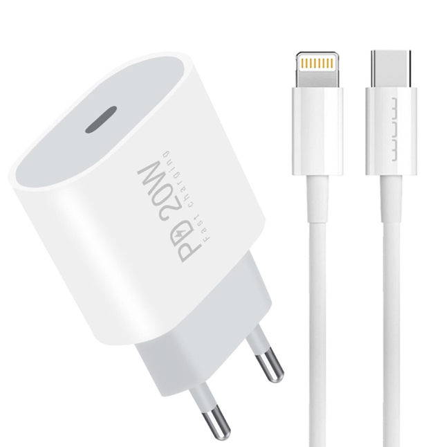 Мережевий зарядний пристрій WUW T79L з кабелем Type C to Lightning 20W