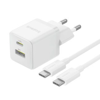 Мережевий зарядний пристрій з кабелем Baseus Palm Fast Charger C+U 30W EU Moon White (with USB-C to USB-C 60W (20V/3A) 1m Moon White)