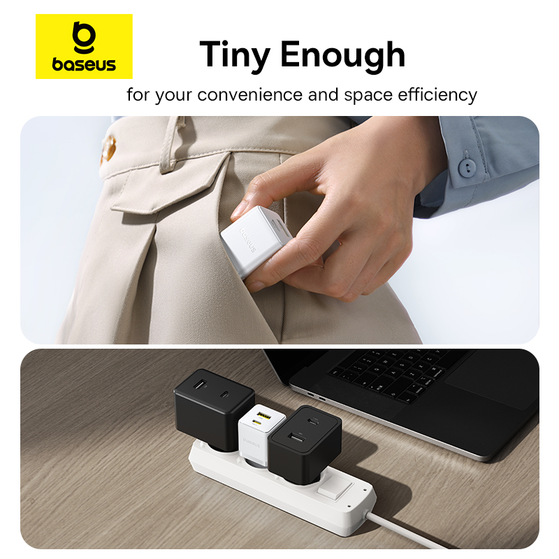 Мережевий зарядний пристрій з кабелем Baseus Palm Fast Charger C+U 30W EU Moon White (with USB-C to USB-C 60W (20V/3A) 1m Moon White) — фото 11