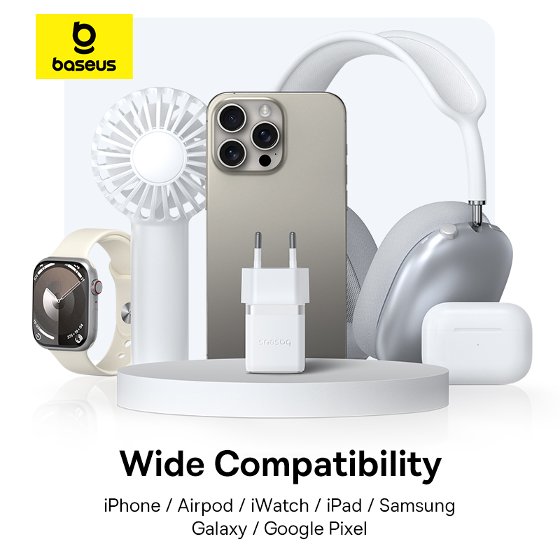 Мережевий зарядний пристрій з кабелем Baseus Palm Fast Charger C+U 30W EU Moon White (with USB-C to USB-C 60W (20V/3A) 1m Moon White) — фото 14