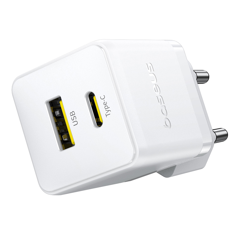 Мережевий зарядний пристрій з кабелем Baseus Palm Fast Charger C+U 30W EU Moon White (with USB-C to USB-C 60W (20V/3A) 1m Moon White) — фото 6