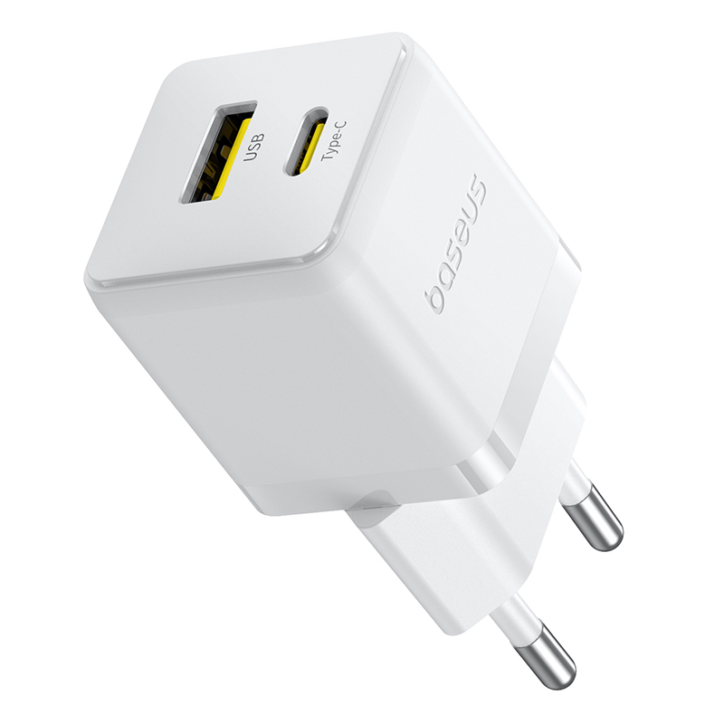 Мережевий зарядний пристрій з кабелем Baseus Palm Fast Charger C+U 30W EU Moon White (with USB-C to USB-C 60W (20V/3A) 1m Moon White) — фото 7