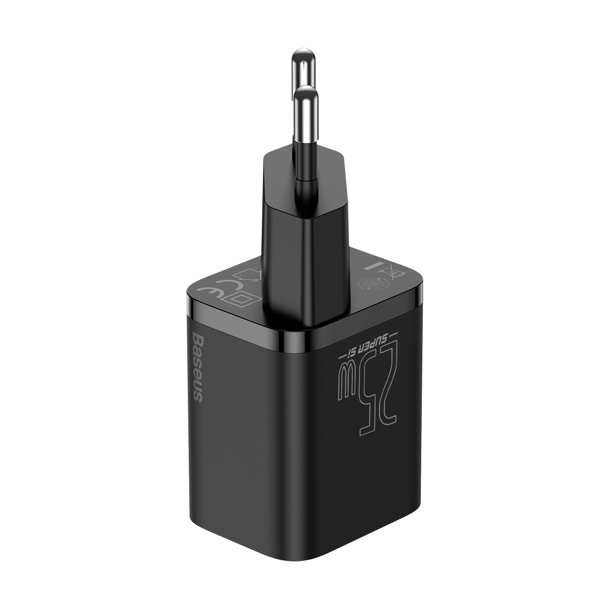 Мережевий зарядний пристрій з кабелем Baseus Super Si Quick Charger 1C 25W EU Sets Black(With Mini White Cable C to C 3A 1m Black) — фото 4