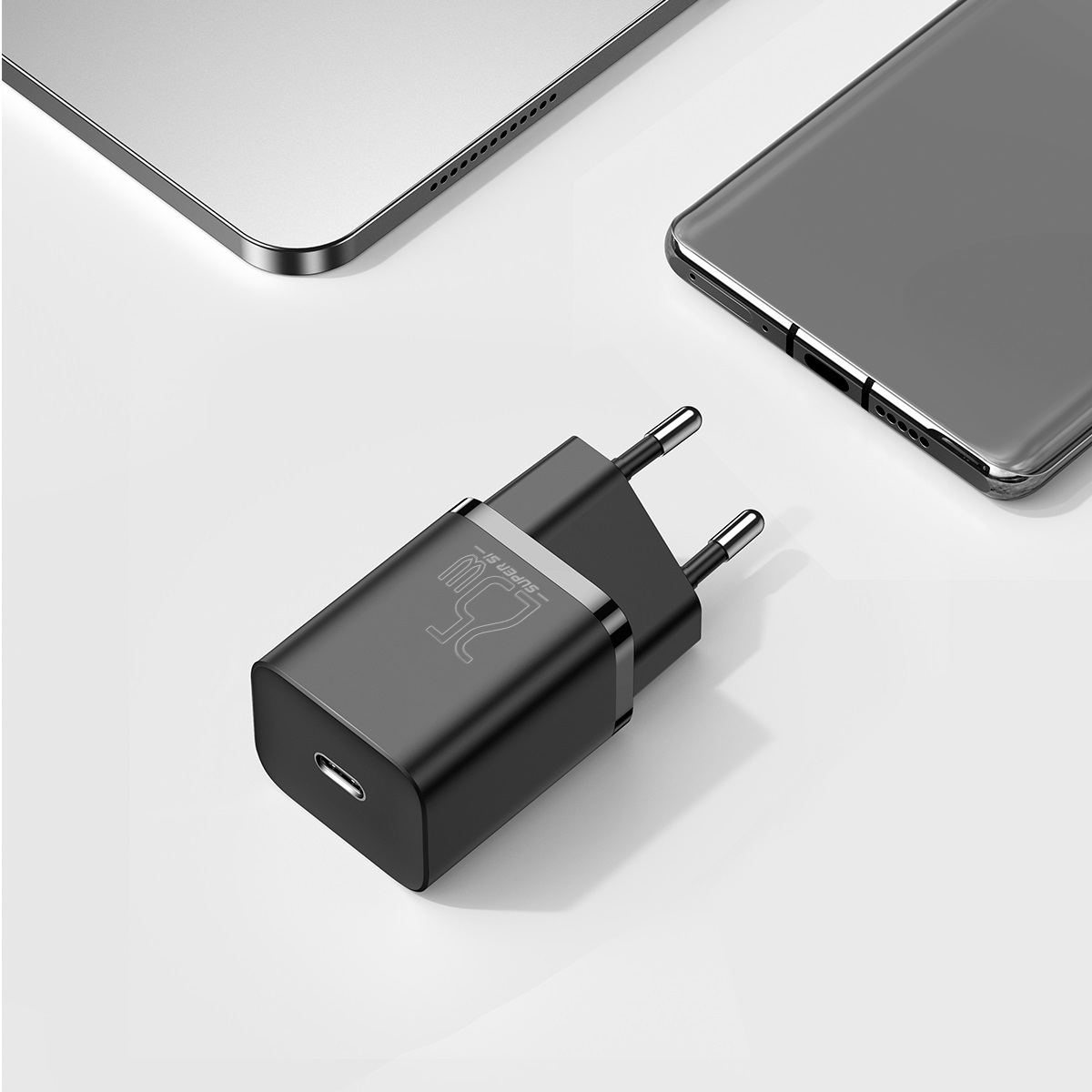 Мережевий зарядний пристрій з кабелем Baseus Super Si Quick Charger 1C 25W EU Sets Black(With Mini White Cable C to C 3A 1m Black) — фото 7