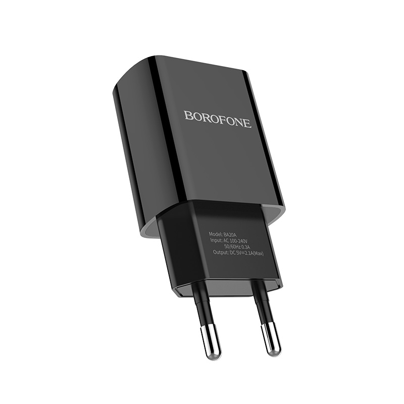 Мережевий зарядний пристрій з кабелем BOROFONE BA20A Sharp single port charger set(Lightning) 10.5W Black — фото 3