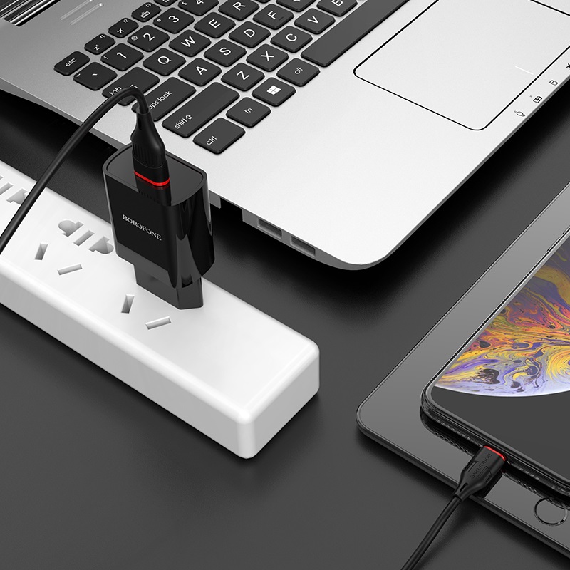 Мережевий зарядний пристрій з кабелем BOROFONE BA20A Sharp single port charger set(Lightning) 10.5W Black — фото 5