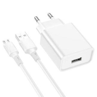 Мережевий зарядний пристрій з кабелем BOROFONE BA74A Aspirer single port charger set(Micro) White