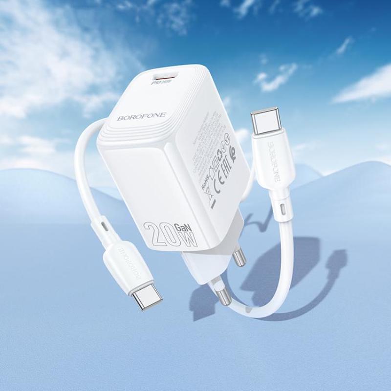 Мережевий зарядний пристрій з кабелем BOROFONE BN26 Fuente single-port PD20W charger set (C to C) (EU) White — фото 10