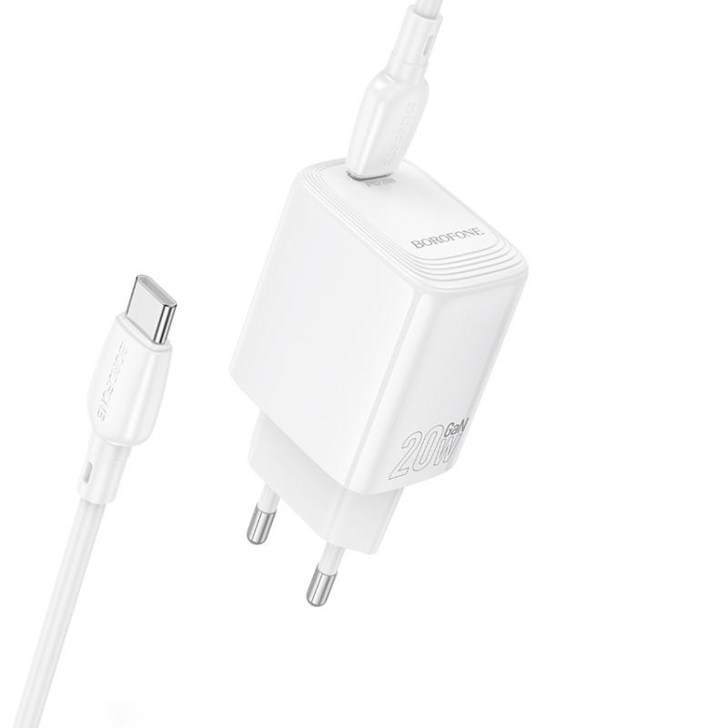 Мережевий зарядний пристрій з кабелем BOROFONE BN26 Fuente single-port PD20W charger set (C to C) (EU) White — фото 4