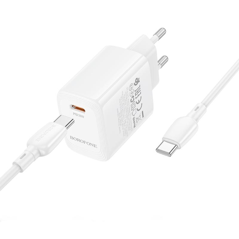 Мережевий зарядний пристрій з кабелем BOROFONE BN26 Fuente single-port PD20W charger set (C to C) (EU) White — фото 5