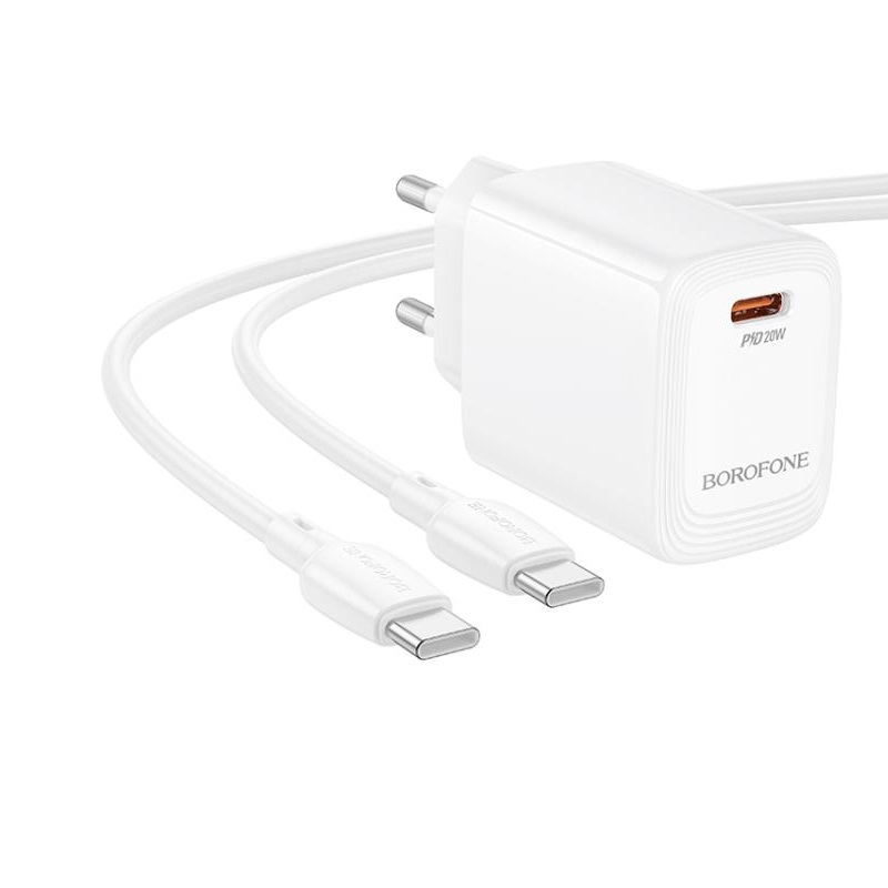 Мережевий зарядний пристрій з кабелем BOROFONE BN26 Fuente single-port PD20W charger set (C to C) (EU) White — фото 6