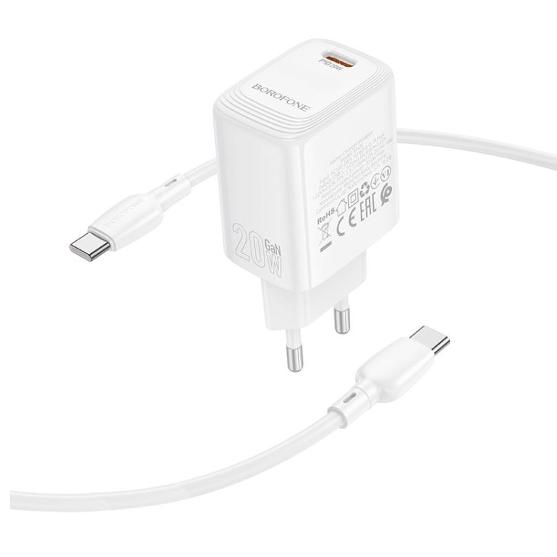 Мережевий зарядний пристрій з кабелем BOROFONE BN26 Fuente single-port PD20W charger set (C to C) (EU) White — фото 7