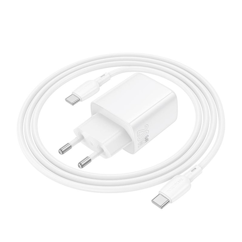 Мережевий зарядний пристрій з кабелем BOROFONE BN26 Fuente single-port PD20W charger set (C to C) (EU) White — фото 8