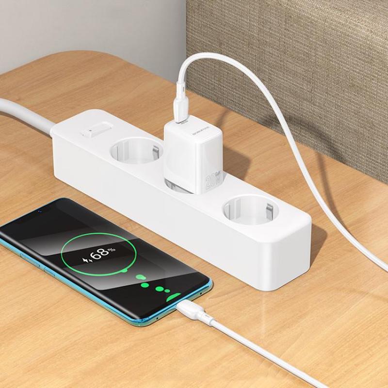 Мережевий зарядний пристрій з кабелем BOROFONE BN26 Fuente single-port PD20W charger set (C to C) (EU) White — фото 9