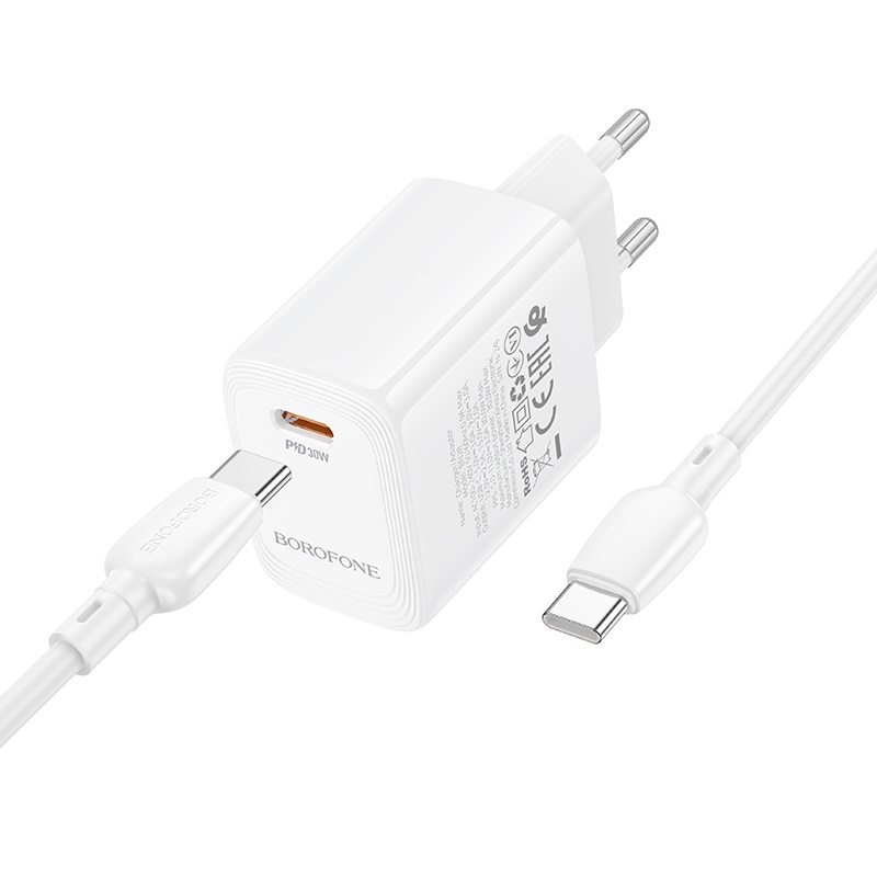 Мережевий зарядний пристрій з кабелем BOROFONE BN28 Fuente single port PD30W charger set (C to C) (EU) White — фото 4