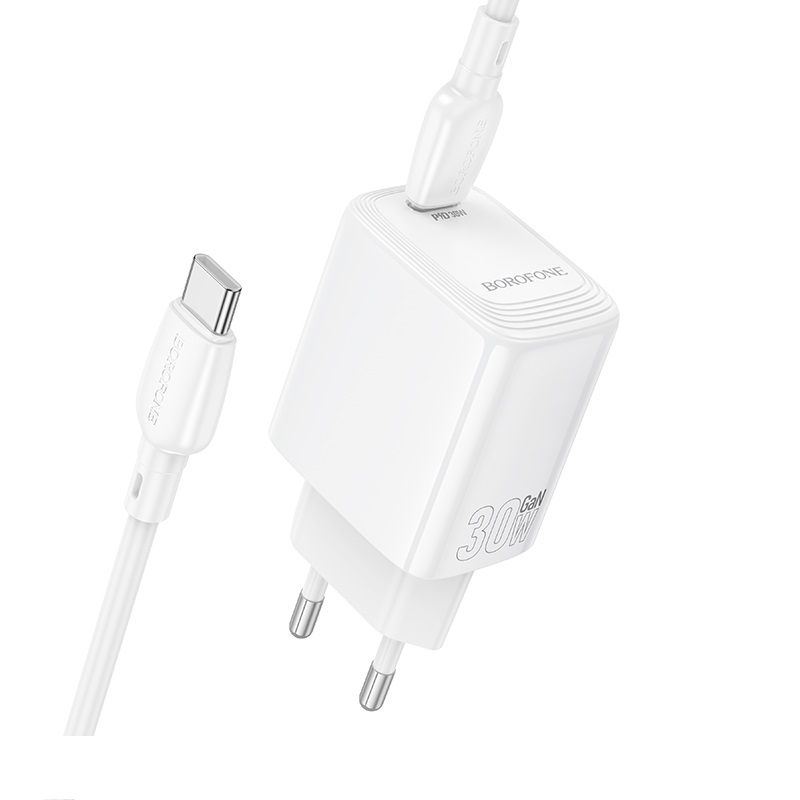 Мережевий зарядний пристрій з кабелем BOROFONE BN28 Fuente single port PD30W charger set (C to C) (EU) White — фото 5