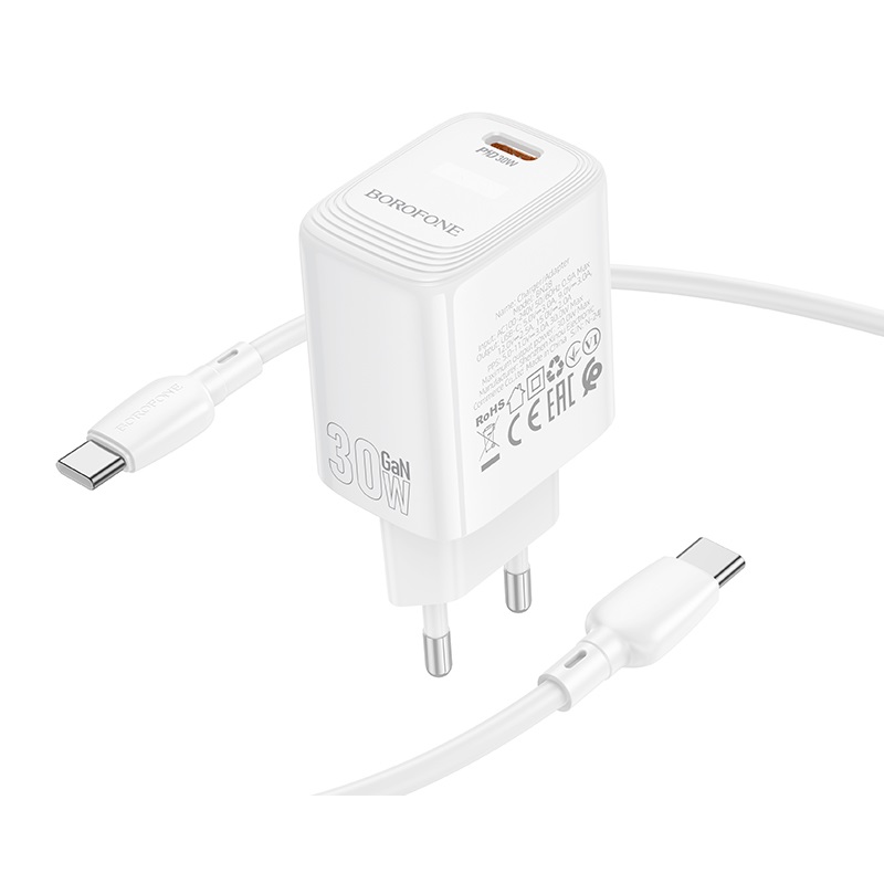 Мережевий зарядний пристрій з кабелем BOROFONE BN28 Fuente single port PD30W charger set (C to C) (EU) White — фото 7